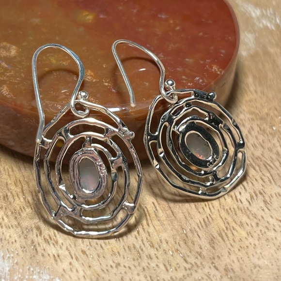 NWOT Ethiopian Opal Spiral Web 925 Sterling Silver Drop Earrings - Picture 16 of 16